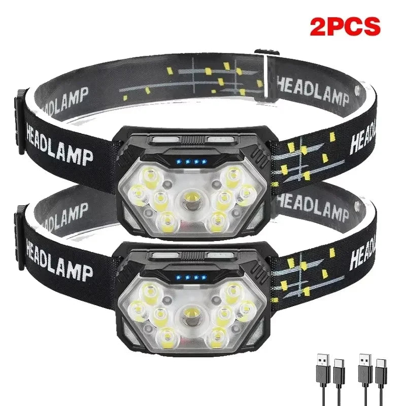 9 LED Headlamp USB Rechargeable Motion Sensor Light