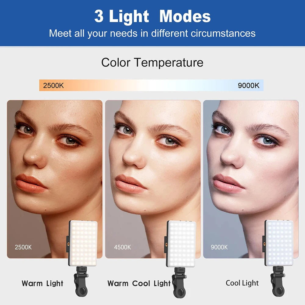 LED Selfie Light: 3 Modes Adjustable Brightness